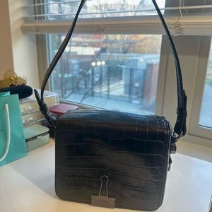 Off White Leather Crossbody Bag In Black